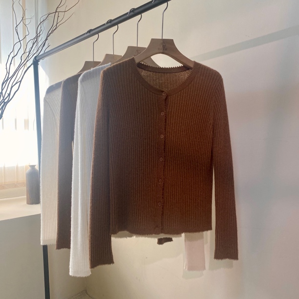 MJ2411一等品生态原绒 金银丝 休闲百搭白色羊绒开衫上衣女春