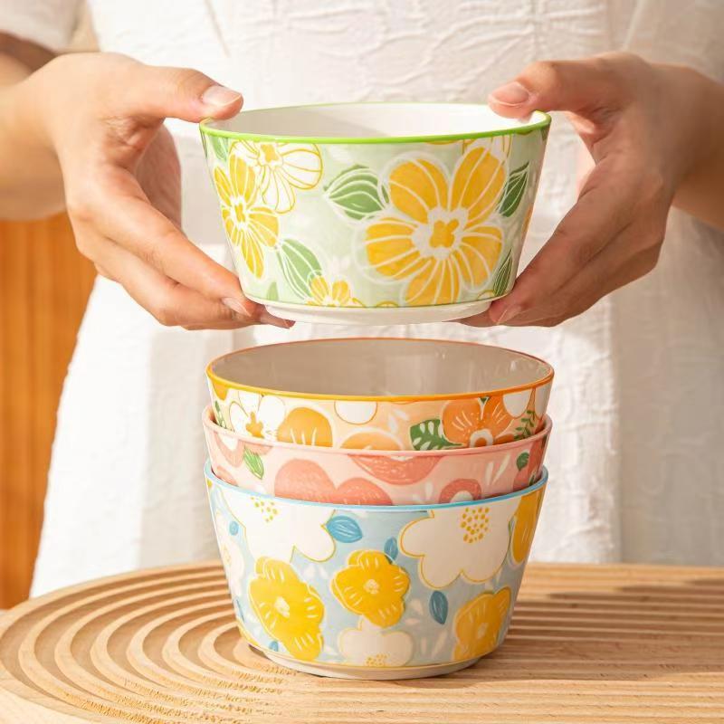 【8只装】花漾年华4.8英寸碗花色各2个休闲日式高温釉下彩陶瓷