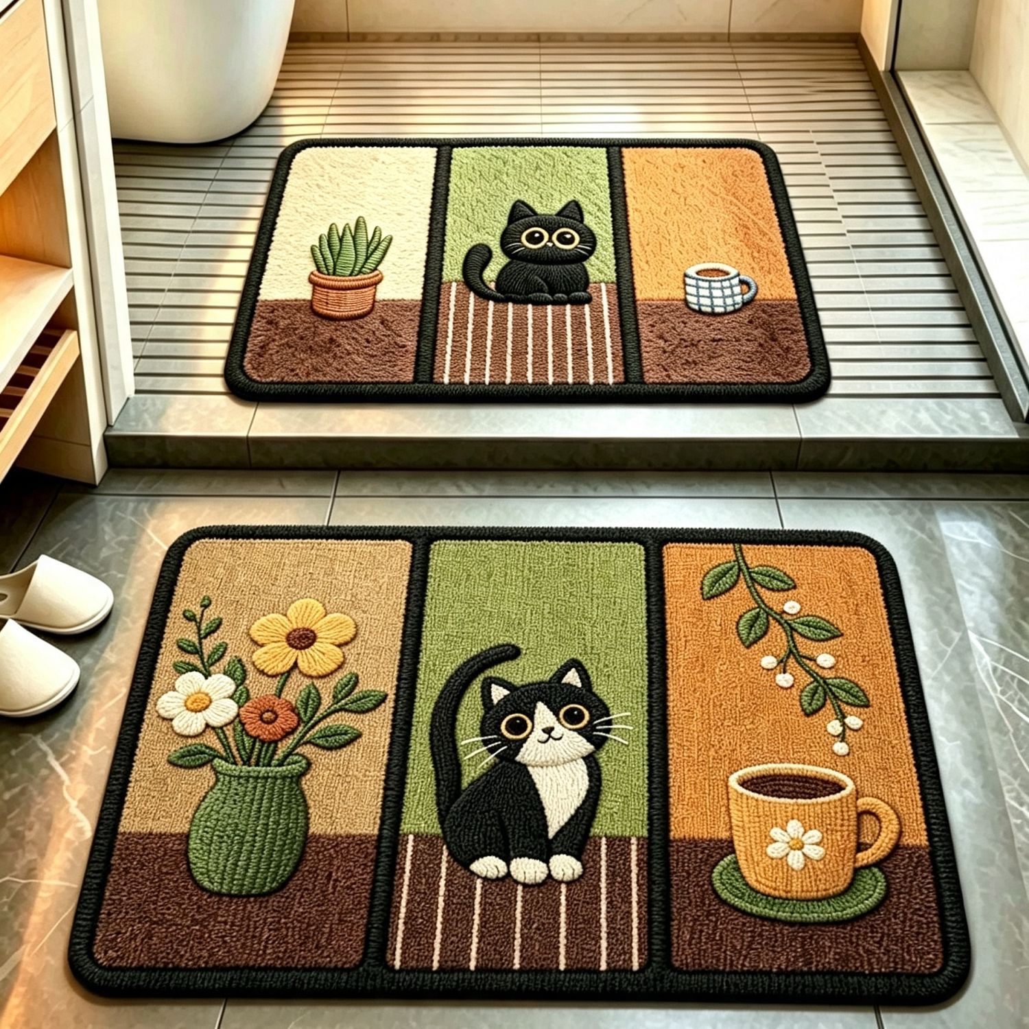 【萌趣猫咪】50x70 拍一发二入户门垫浴室防滑吸水速干耐磨