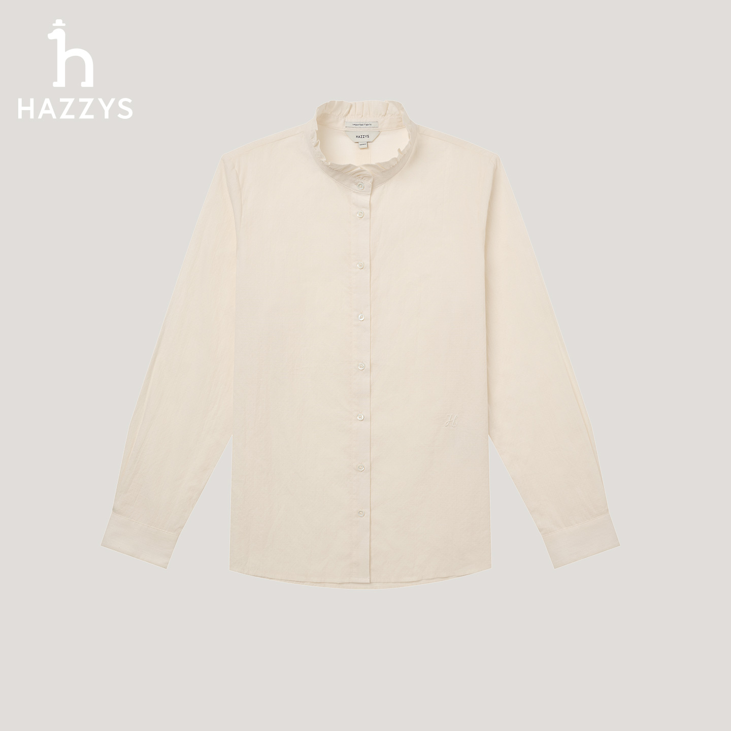 【商场同款】HAZZYS哈吉斯秋季女士长袖立领衬衫舒适时尚简约衬衣