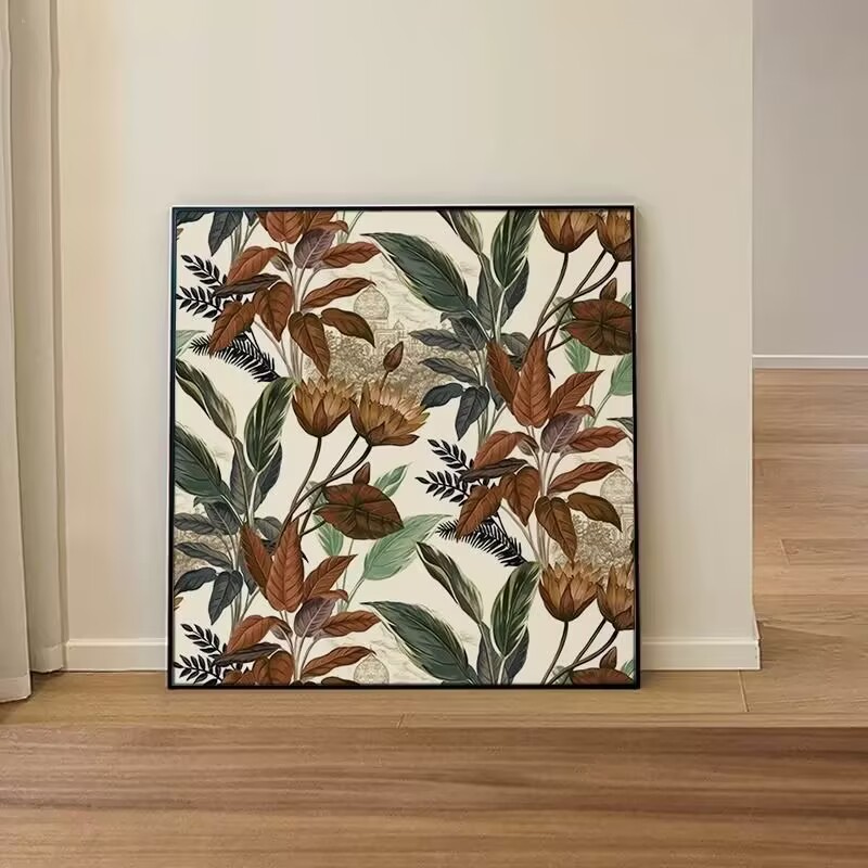 南洋复古风抽象植物花卉客厅沙发背景墙装饰画小众高级挂画M07