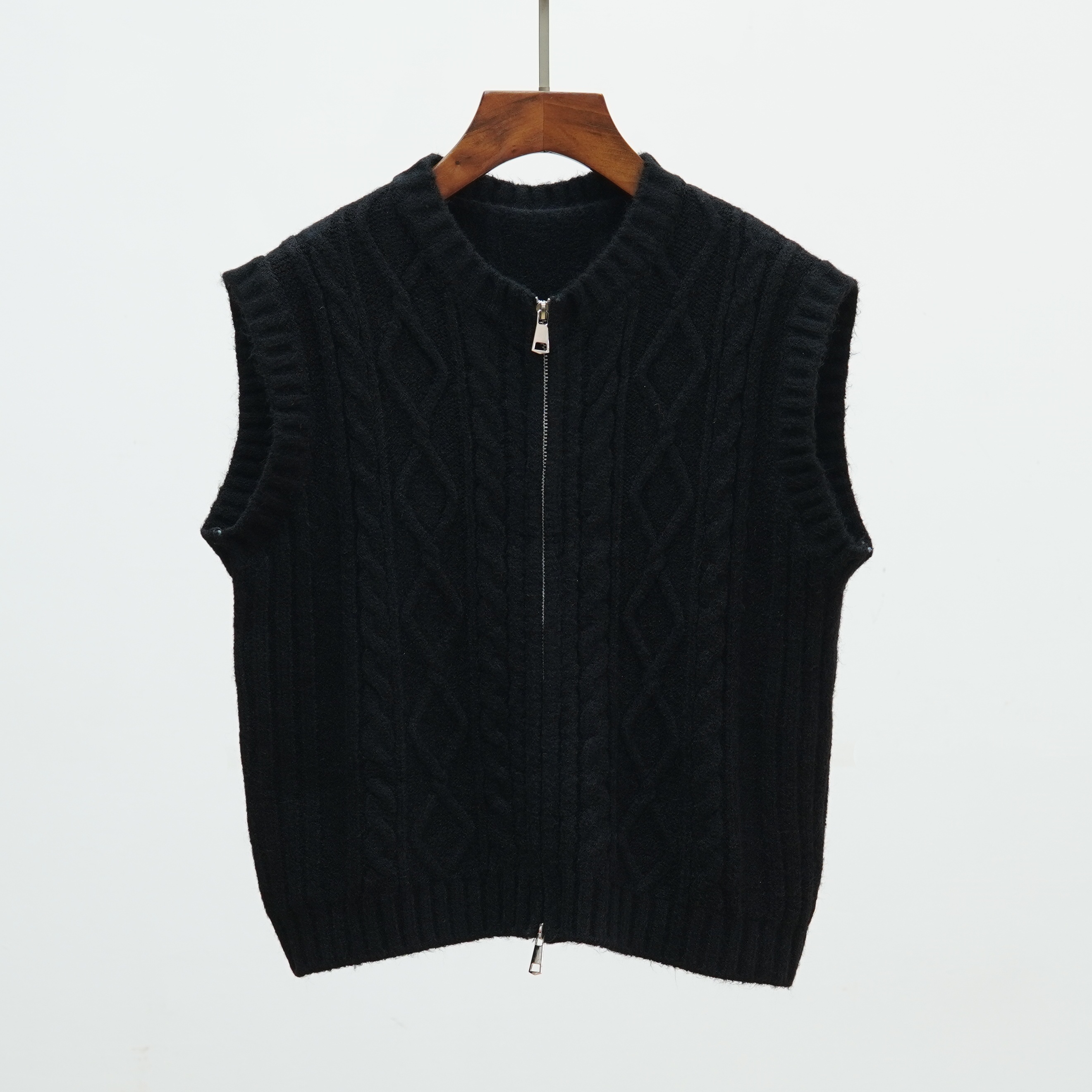 1006针织圆领拉链加厚马夹秋冬新款无袖百搭纯色毛衣马甲上衣背心