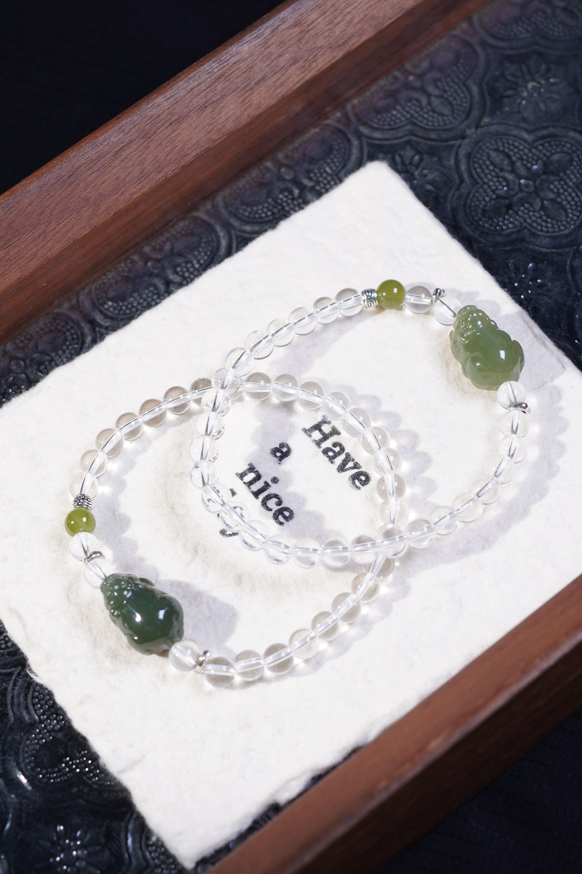 遇水则发 天然白水晶6mm圆珠顶珠貔貅单圈手串 多样性发其一