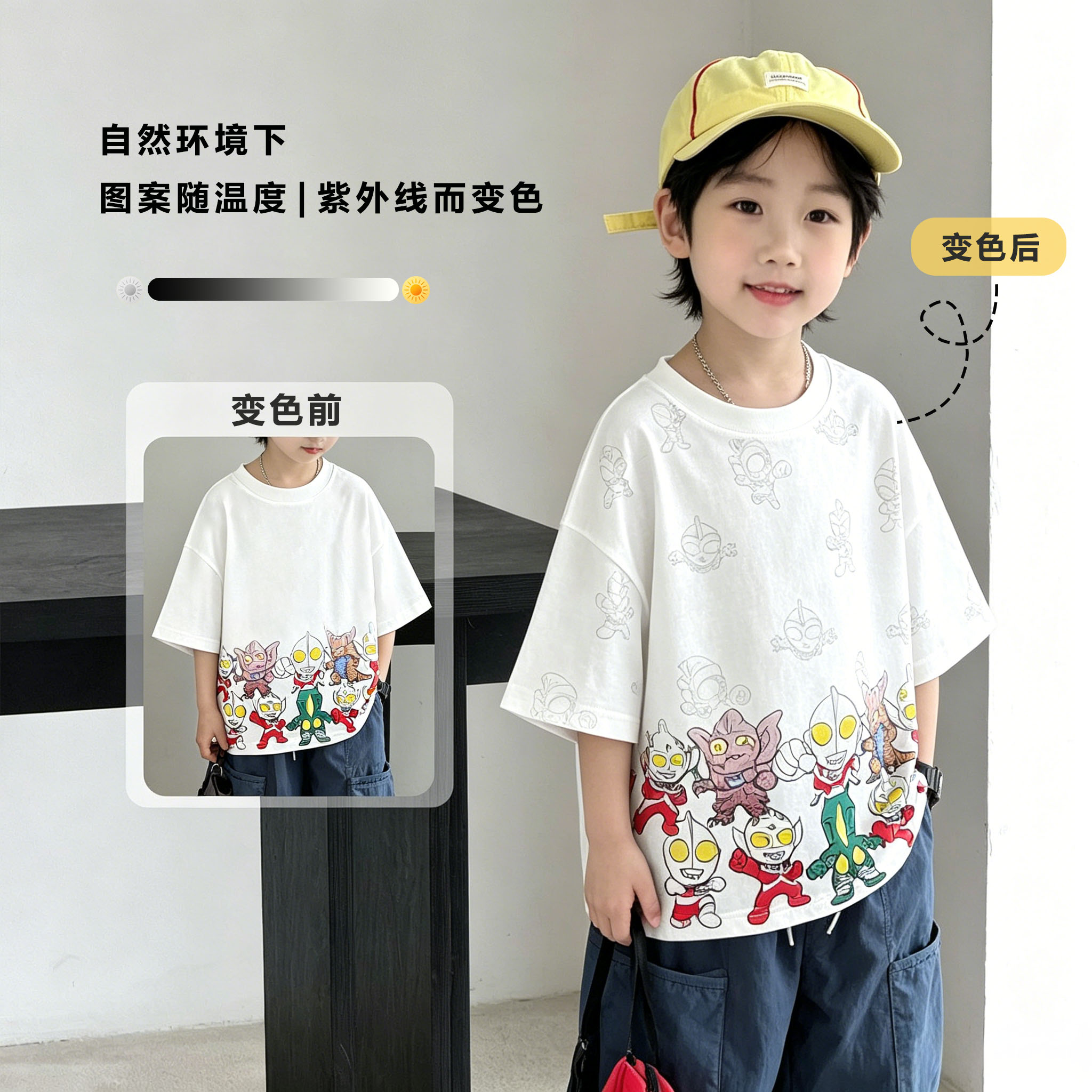 100%纯2026年夏季新款爆款亲子男童【渐变奥特曼】圆领短袖T恤上衣