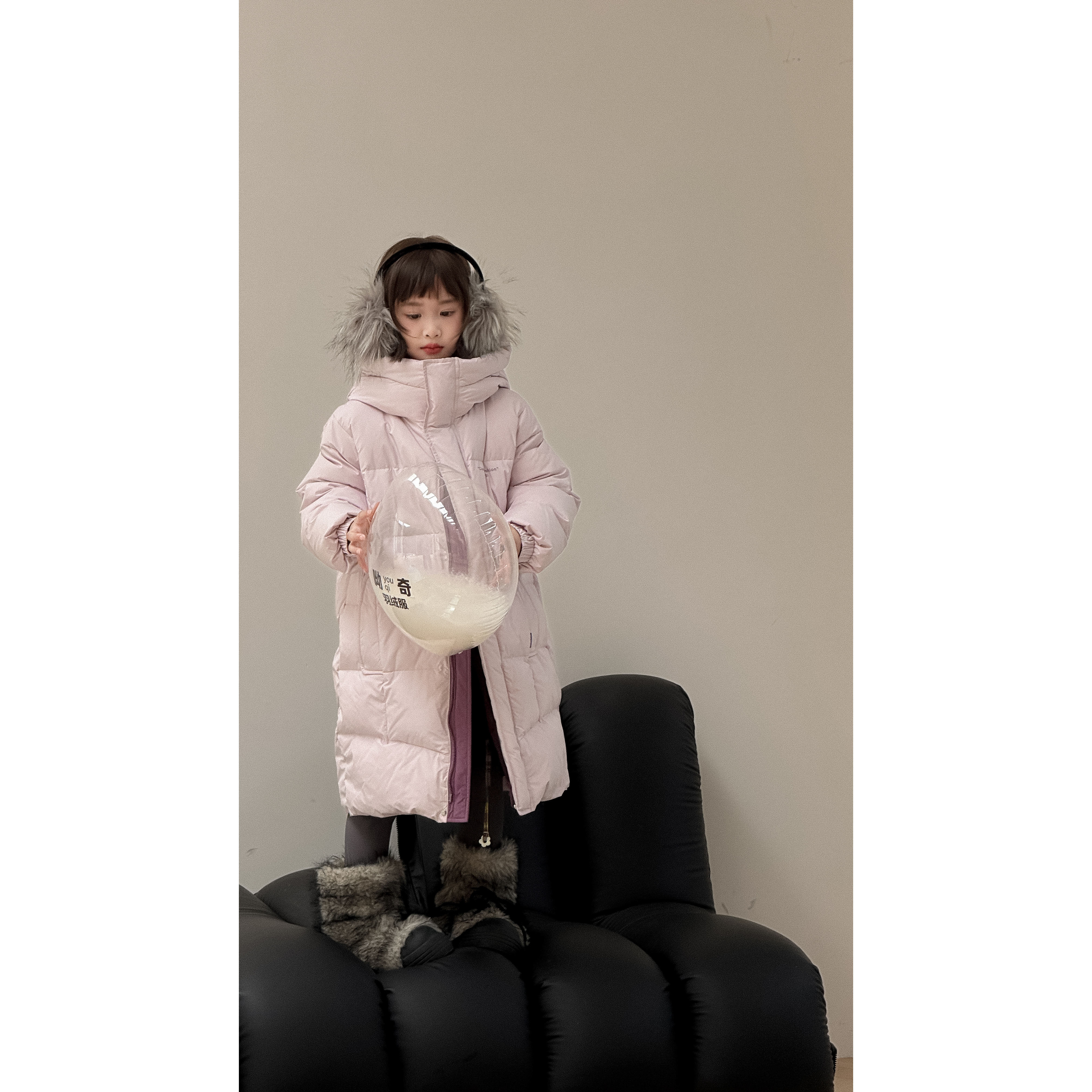 【呦奇】2025极寒男女童加长款连帽白鸭绒羽绒服外套U226183