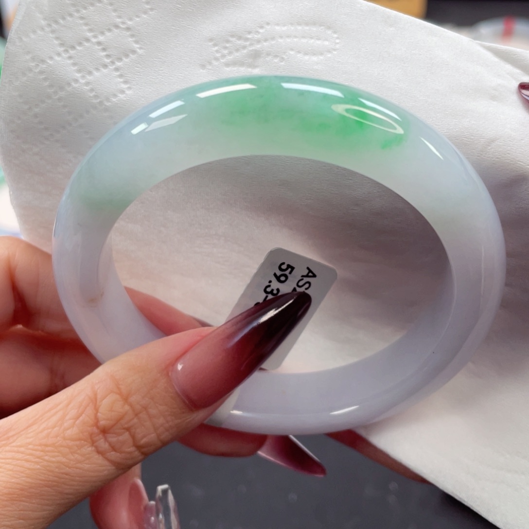 未镶嵌手镯翡翠18号59.3细糯化进冰白底青新款