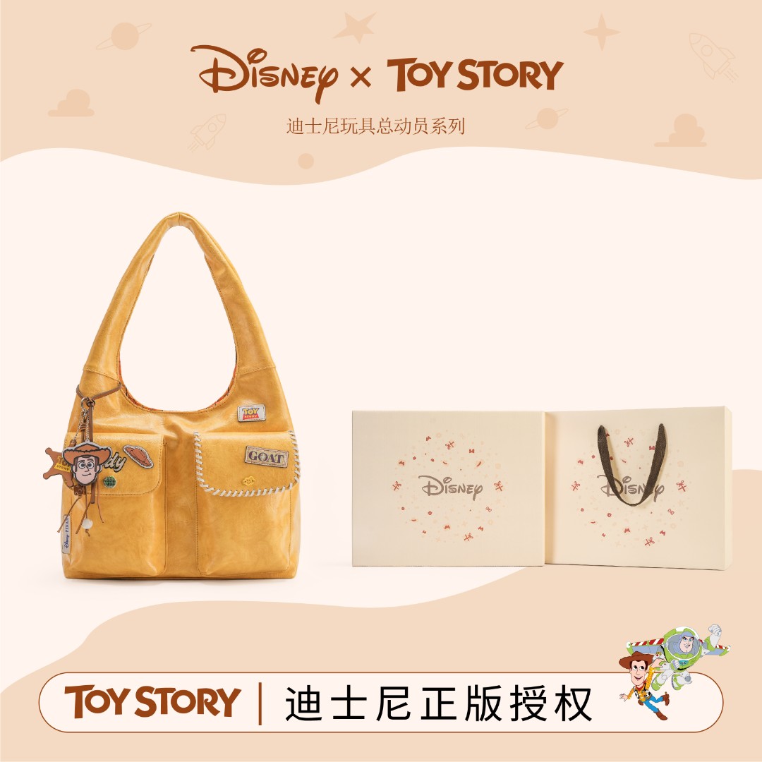 Disney/迪士尼玩具总动员胡迪复古风双面可背大容量单肩托特包