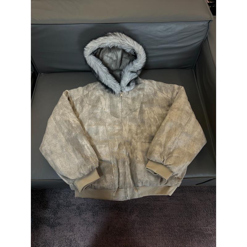 Z272 【栗丽子专属】雪花霜冻解构拼接座山雕加厚棉服连帽毛领外套