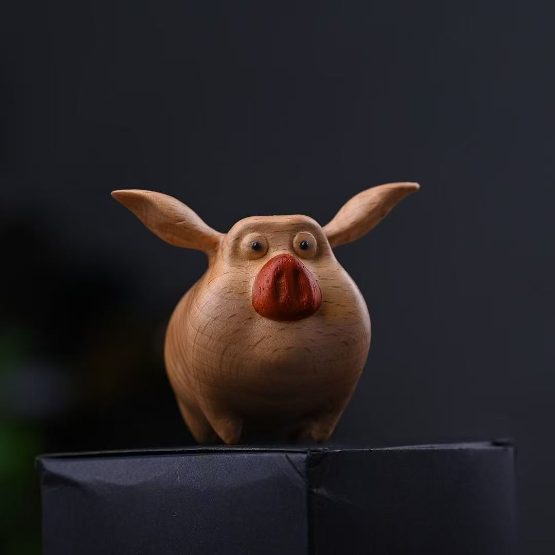 爆款哪吒2太乙真人坐骑吒猪摆件创意可爱木质车摆件手工