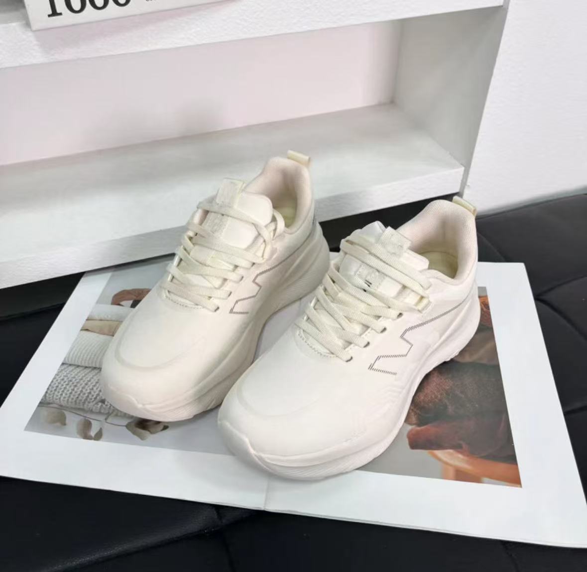 轻便舒适系带厚底跑步鞋回弹白色老爹鞋男女休闲健步CA-1148