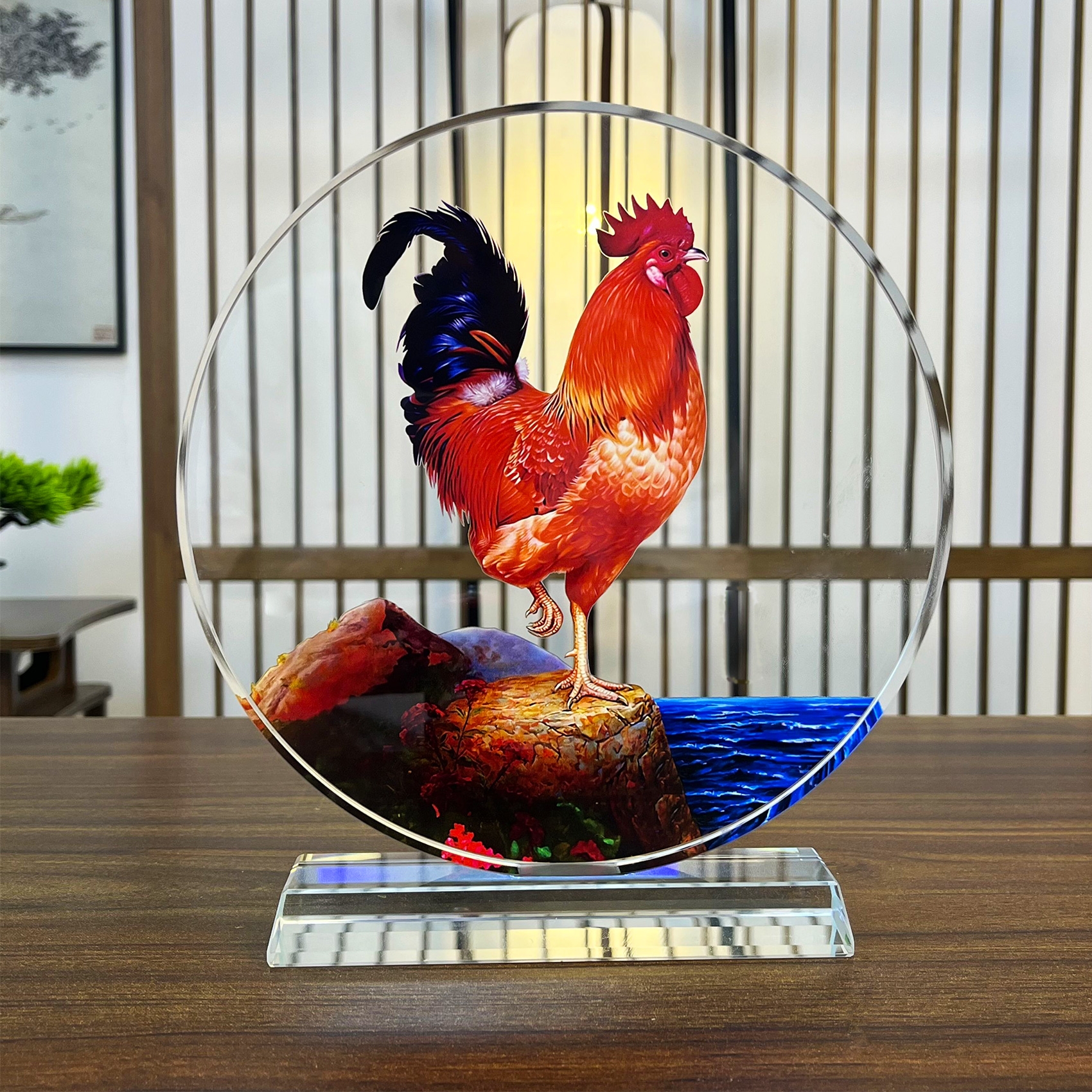 【大红公鸡】爆款20x2cm水晶圆形摆件杯创意简约摆件水晶玄关