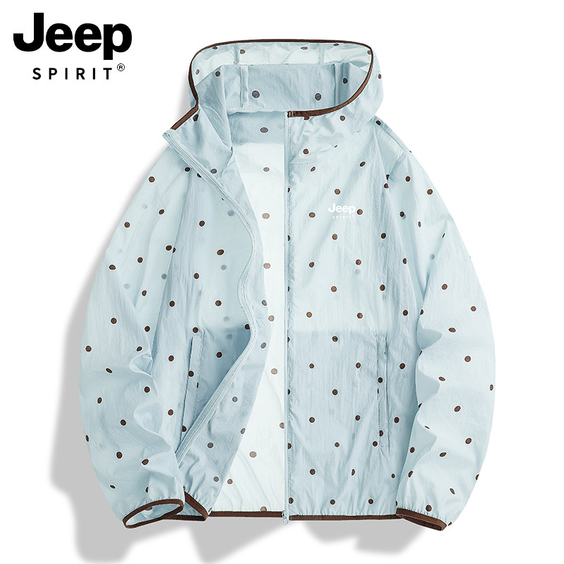 吉普JEEPSPIRIT蓝色防晒衣男女款2026新款夏季波点巨好看轻薄外套