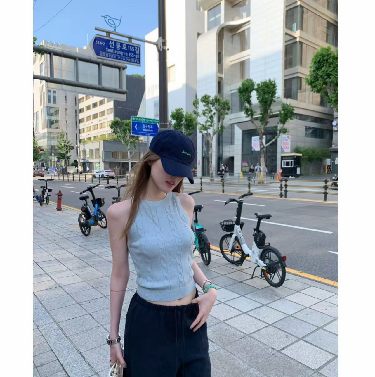 【松软，不闷热】米白/浅咖/浅蓝针织背心上衣5301-719