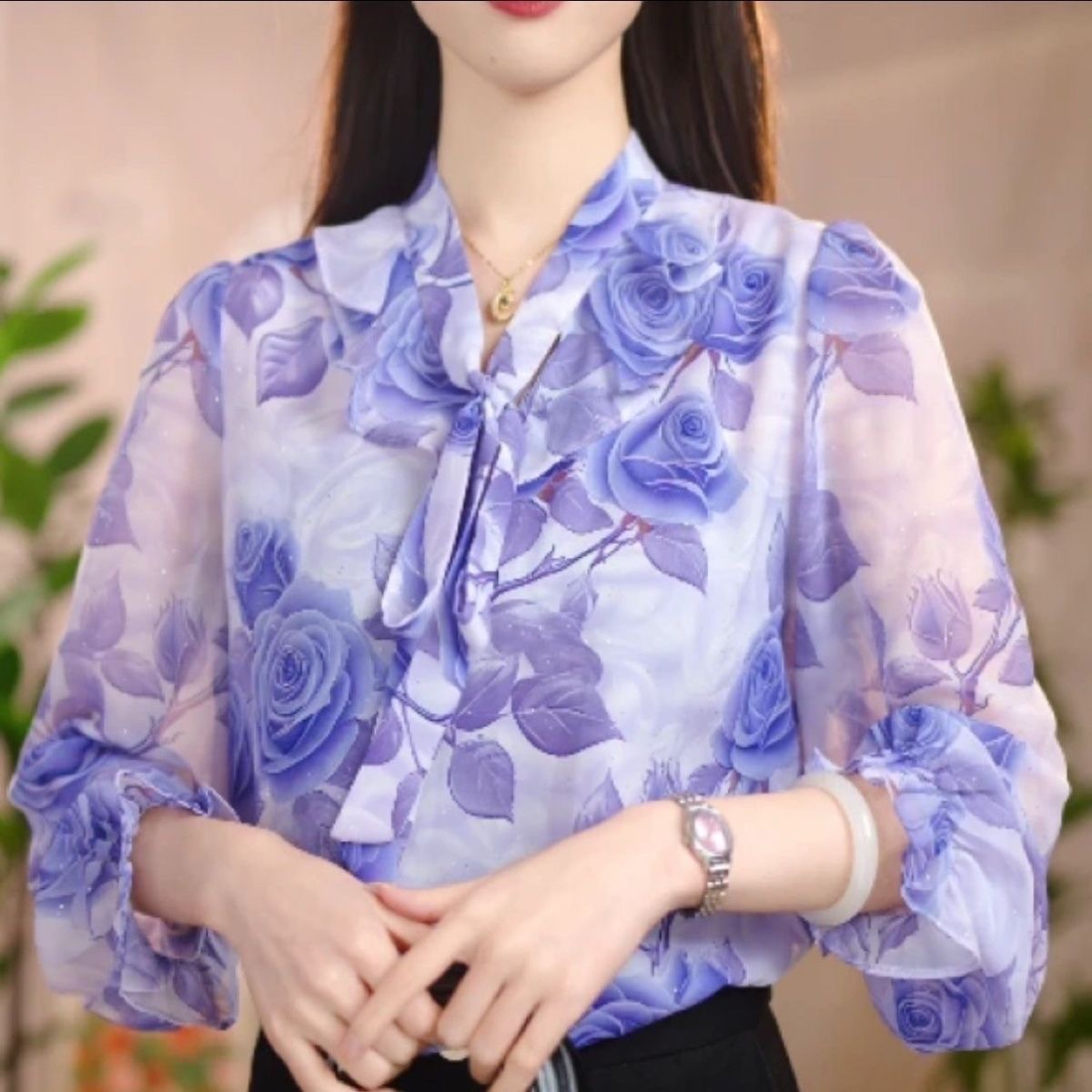 【蓝玫瑰】夏季新款圆领气质减龄显瘦T恤中老年妈妈装女士小衫3099