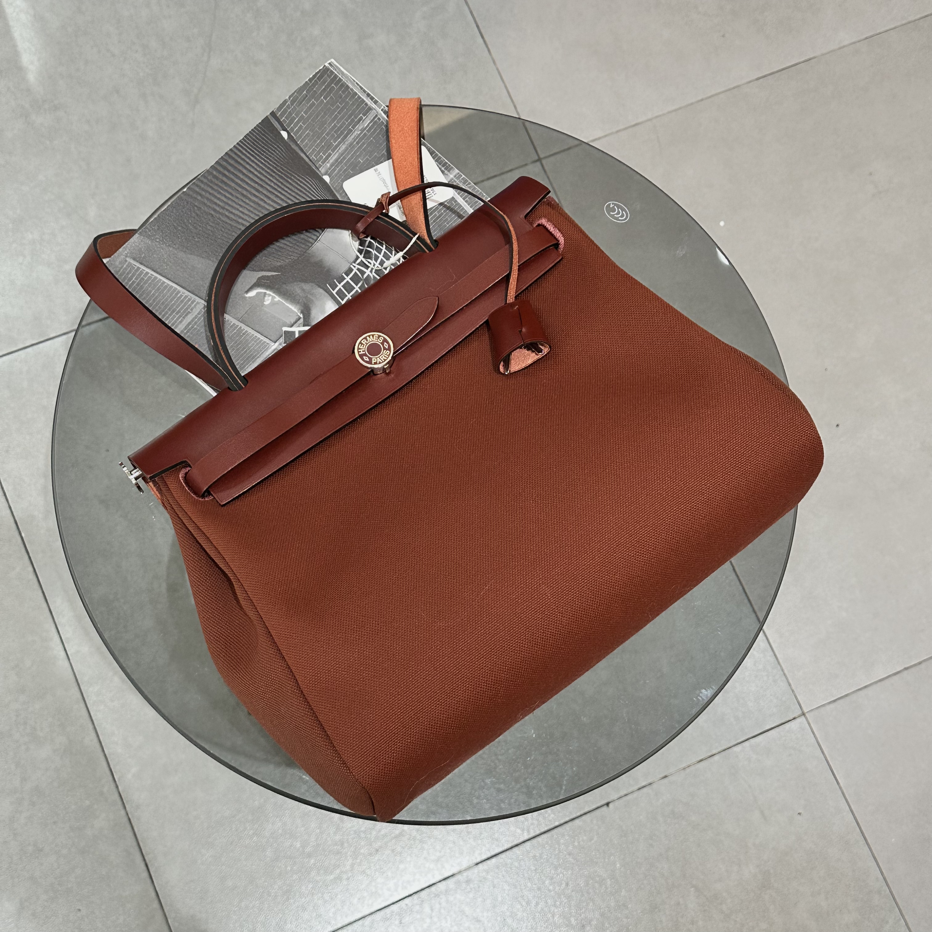 99新 Hermes/爱马仕 砖红拼胭脂红hrebag31 US5110421
