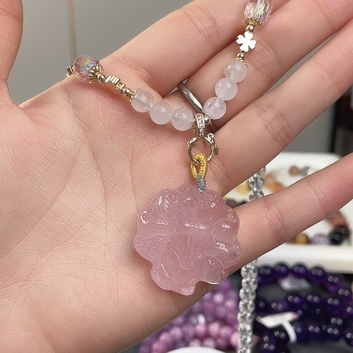 水晶未镶嵌手链粉晶毛衣链