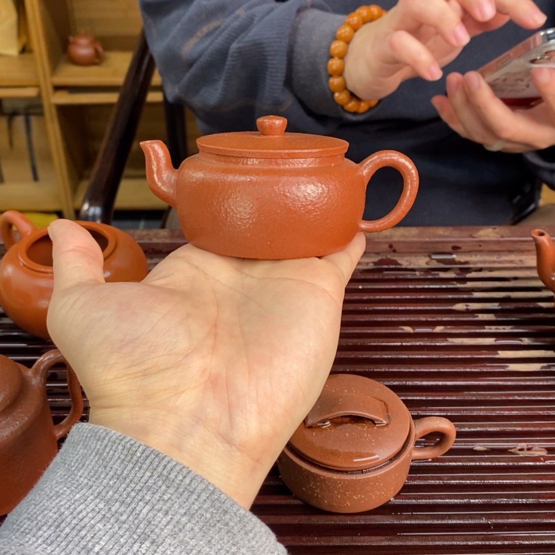 紫砂茶壶大红袍朱泥平盖莲子125毫升