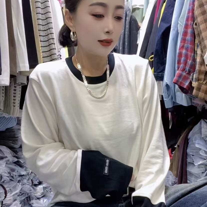 丹丹＋8803休闲百搭长袖撞色袖字母打底衫