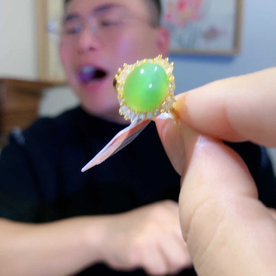 和田玉（碧玉）戒指银S925镀金镶嵌