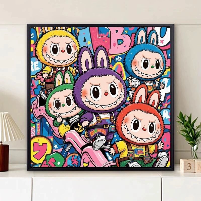 拉布布数字油画diy手工绘填涂色labubu卡通游戏丙烯油彩装饰挂画