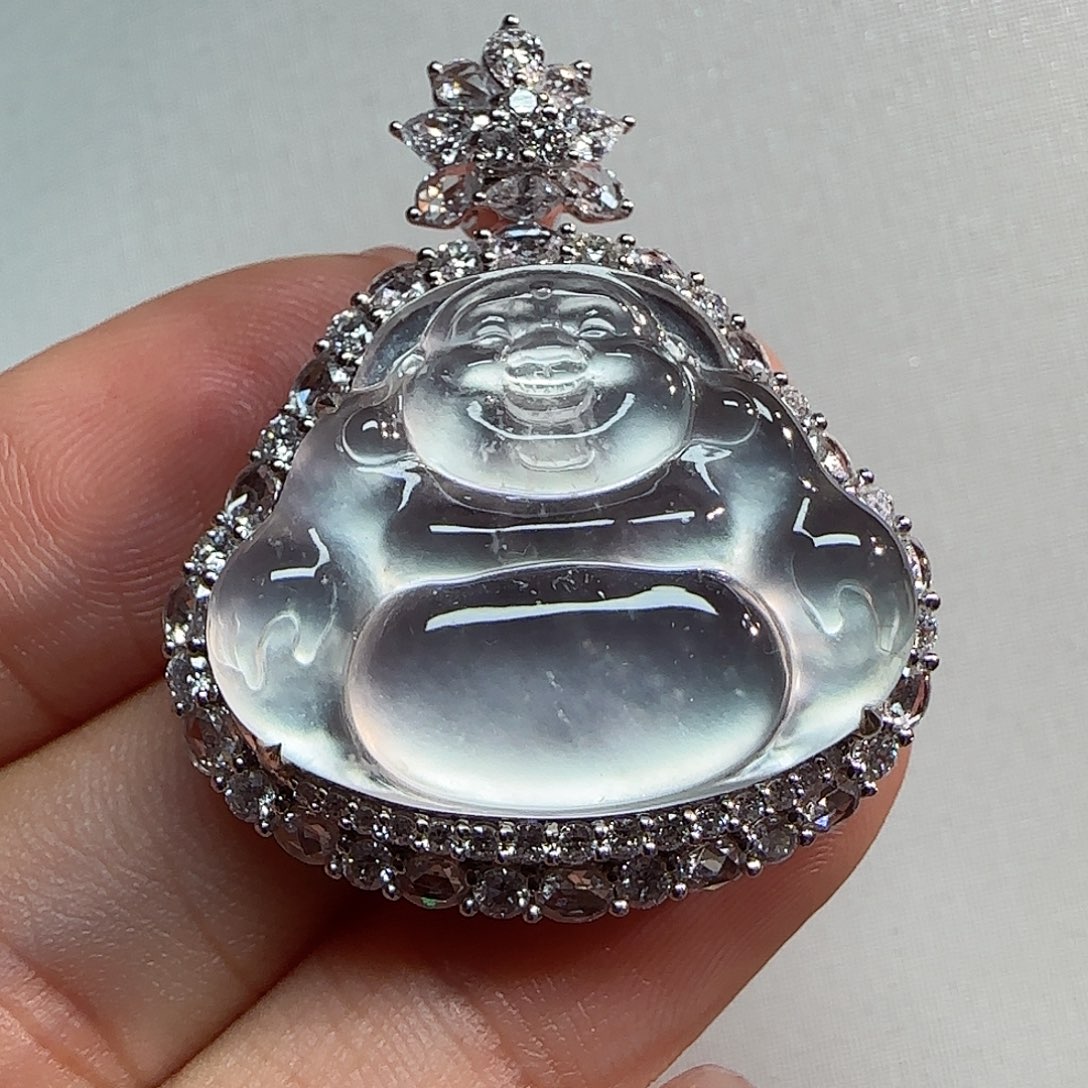 翡翠18K金镶嵌吊坠(不含链)佛公