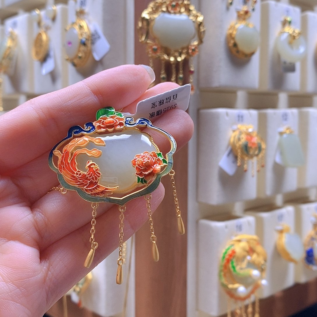 和田玉颈饰银S925镶嵌