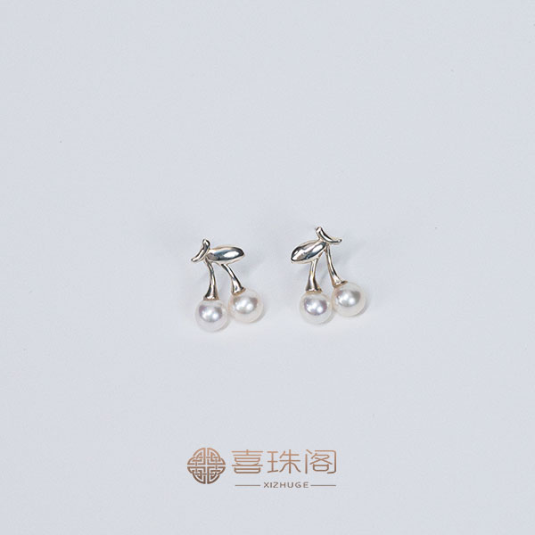 喜珠阁淡水珍珠无核白珠小樱桃系列耳钉