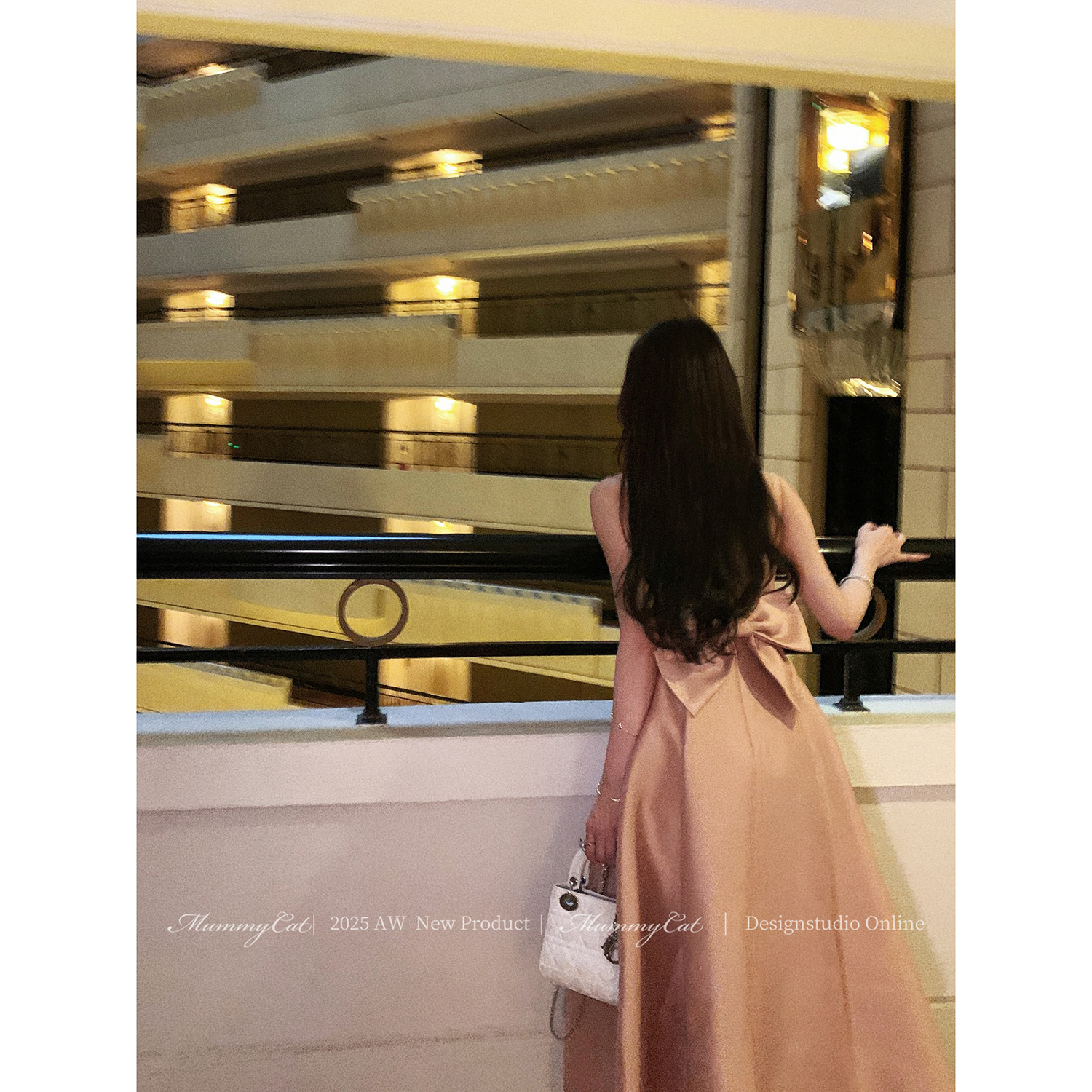 MummyCat下蛋喵【蜜桃公主】25新品高级方领蝴蝶结长款礼服连衣裙