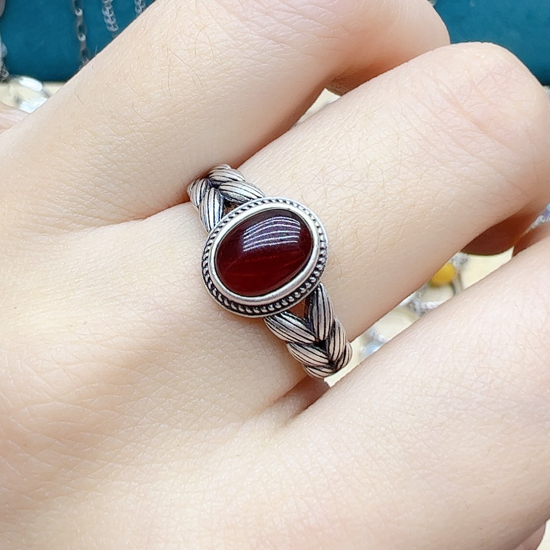 血珀戒指银S925镶嵌天然