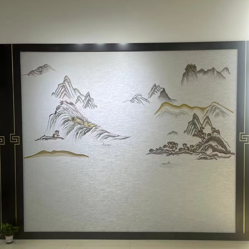 独绣刺绣无缝壁布山水青山水韵客厅电视沙发背景墙布新中式独秀
