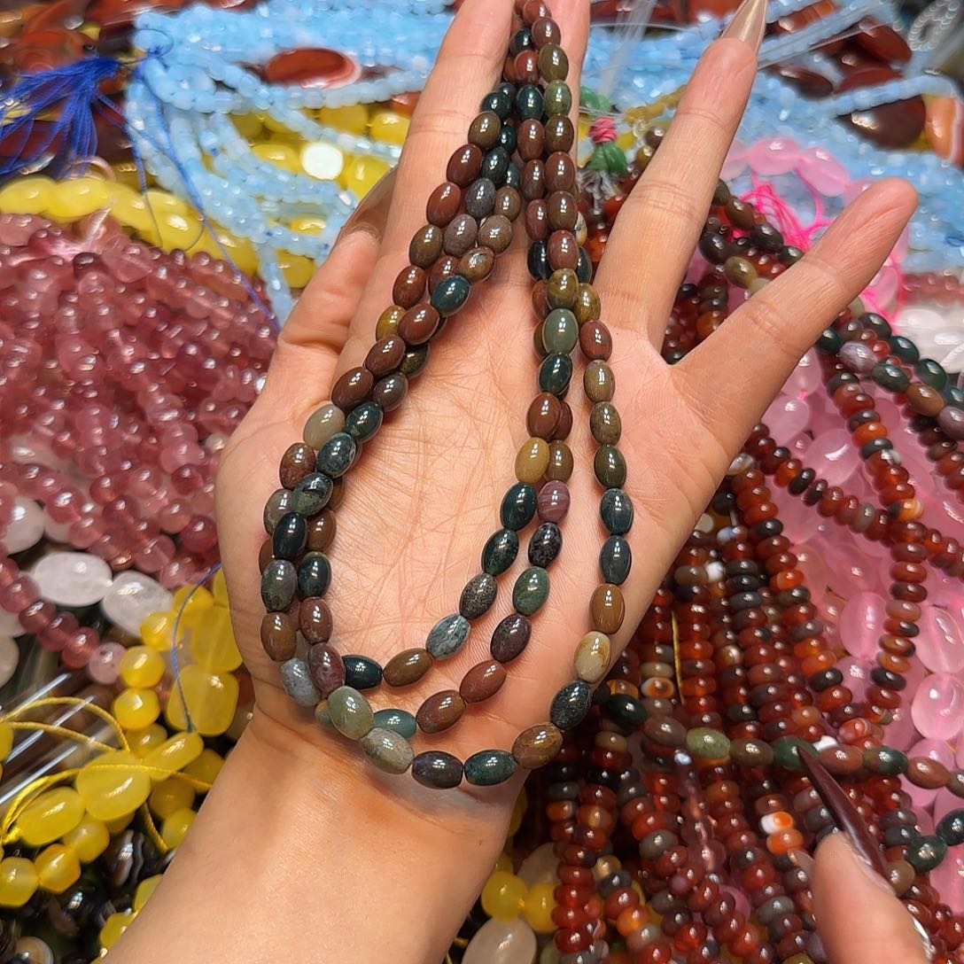 玛瑙/玉髓未镶嵌珠宝半成品水草玛瑙米珠6✖️9mm