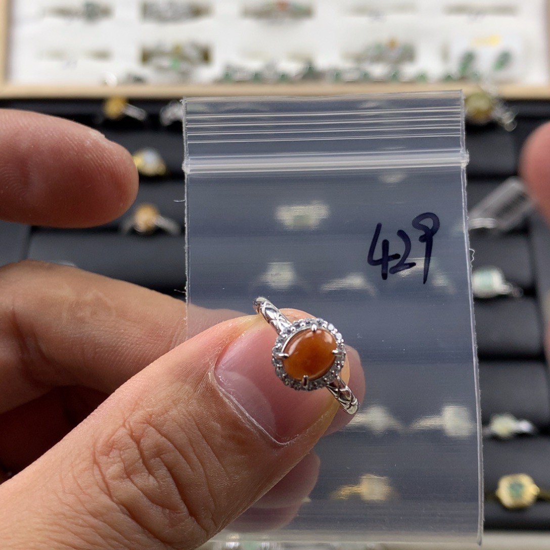 翡翠银S925镀金镶嵌戒指429