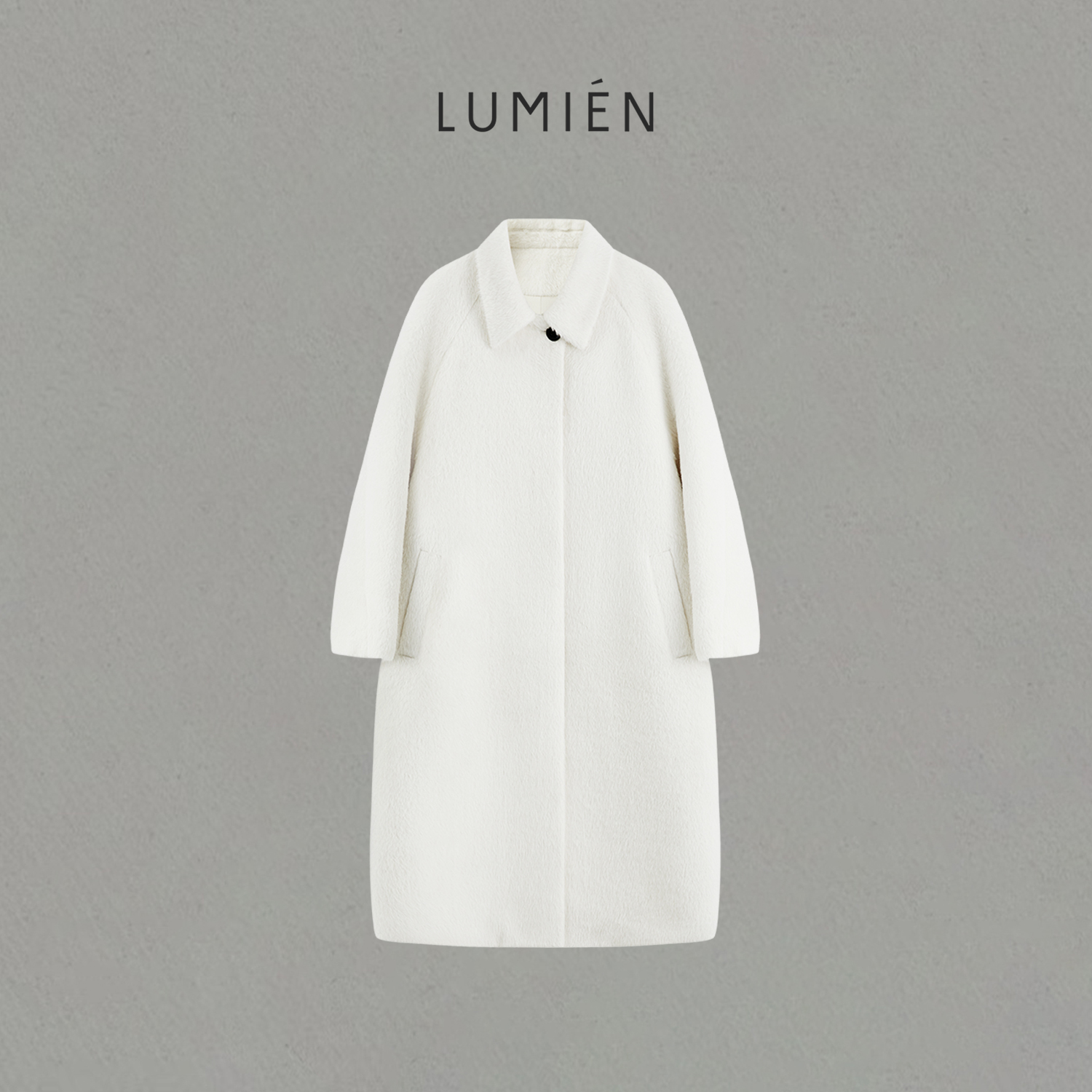 【LUMIEN 新品】时尚极简风白色翻领贝贝羊驼毛外套大衣LX5LDD316