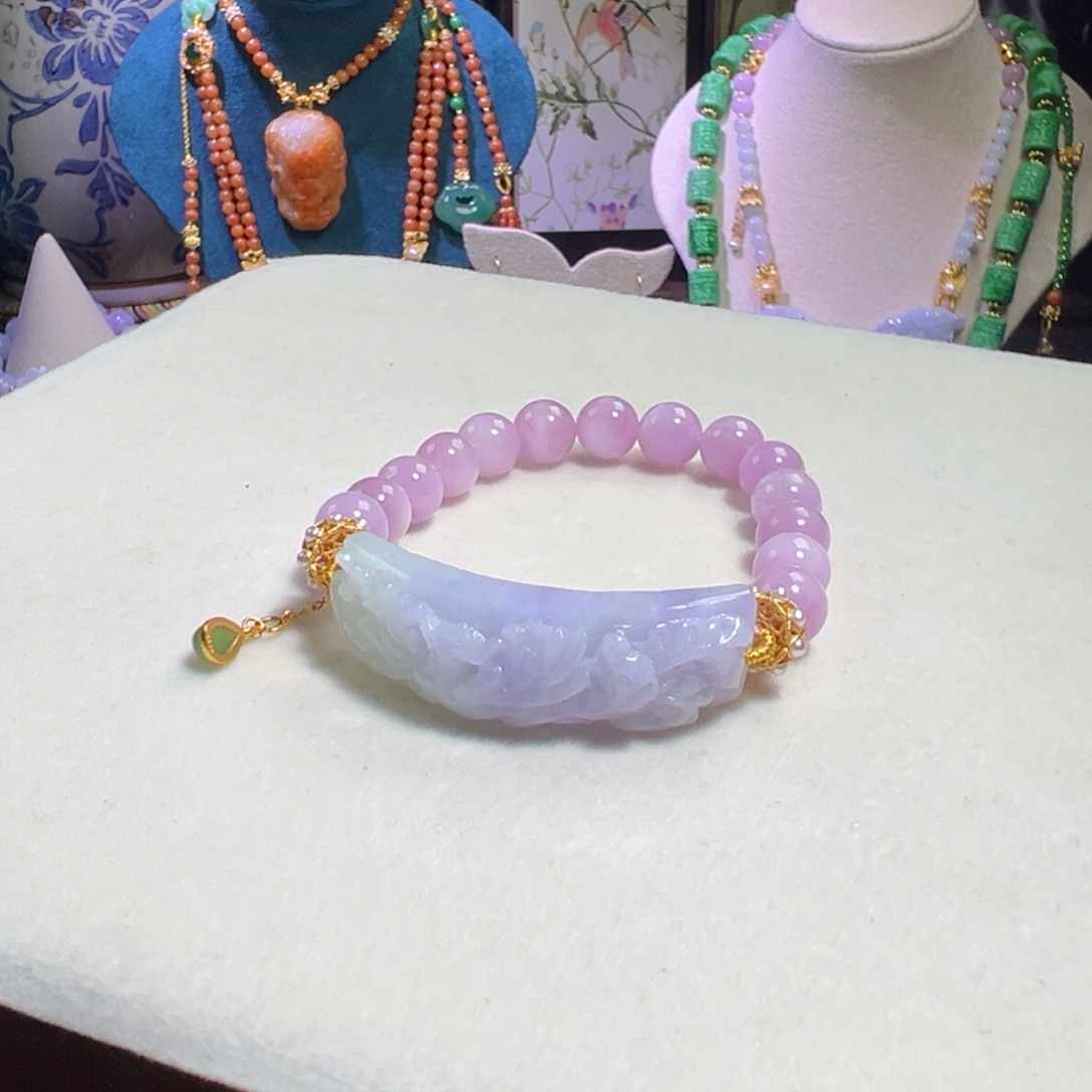 翡翠未镶嵌毛衣链紫凤凰手牌