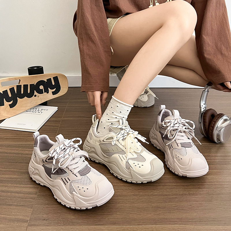 时尚厚底百搭老爹鞋女2025年春季新款显脚小增高超火休闲运动鞋女