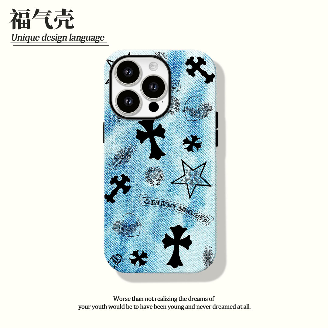 浅蓝克罗心菲林二合一适用苹果16promax华为vivo小米oppo手机壳