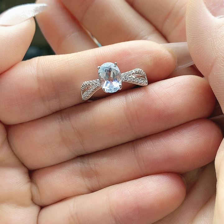 海蓝宝石戒圈银S925镶嵌