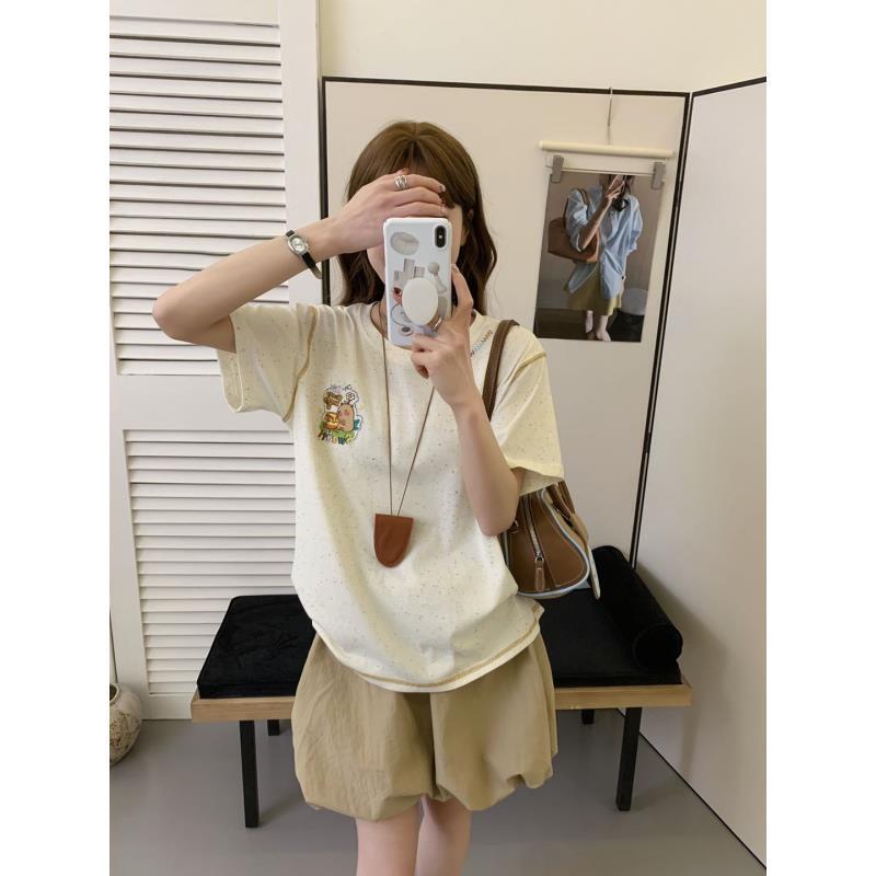 小慧 卡通刺绣麻丝线彩点减龄休闲短袖IR74