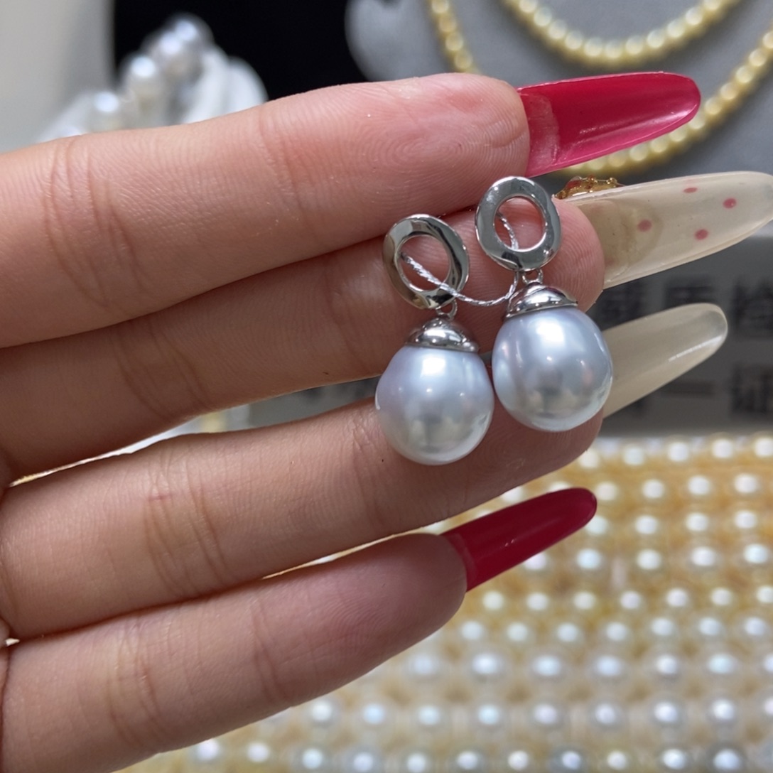 海水珍珠耳饰银S925镶嵌