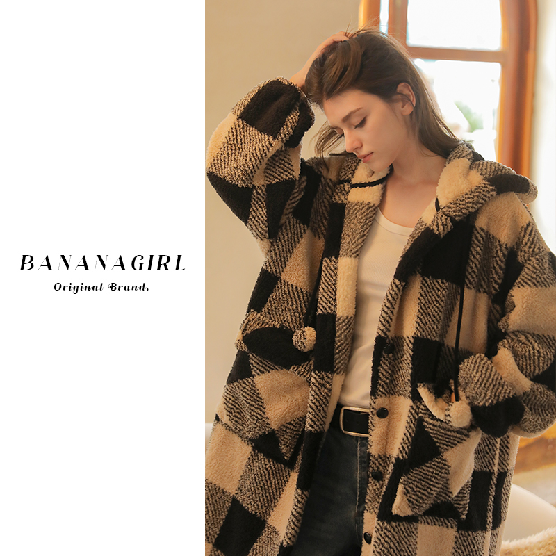 Bananagirl【微特娜】睡衣女秋冬连帽睡袍速暖加厚加绒家居服可外穿