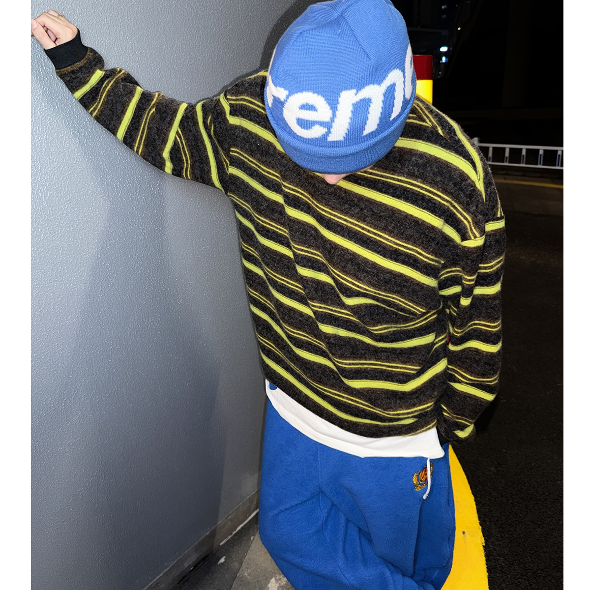 A【懒冬】秋冬圣诞条纹毛绒圆领长袖T恤美式亲肤间条拼色打底男女