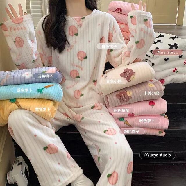 休闲精美冬衣女可外穿2023新款珊瑚绒保暖加厚长袖法兰绒暖暖套装