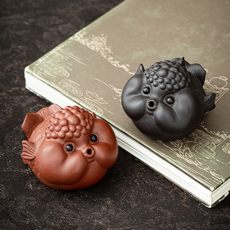 紫砂茶宠小摆件精品可养茶玩茶具配件泡泡鱼摆件