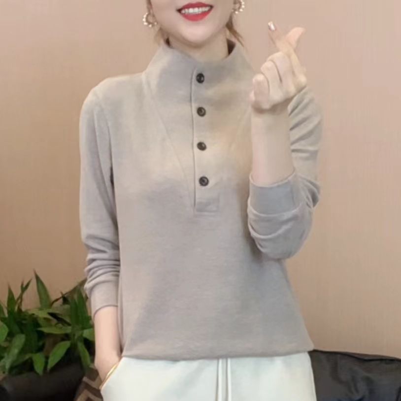 2025双面绒长袖女士冬季百搭时尚半高领轻熟风洋气T恤纯色N145