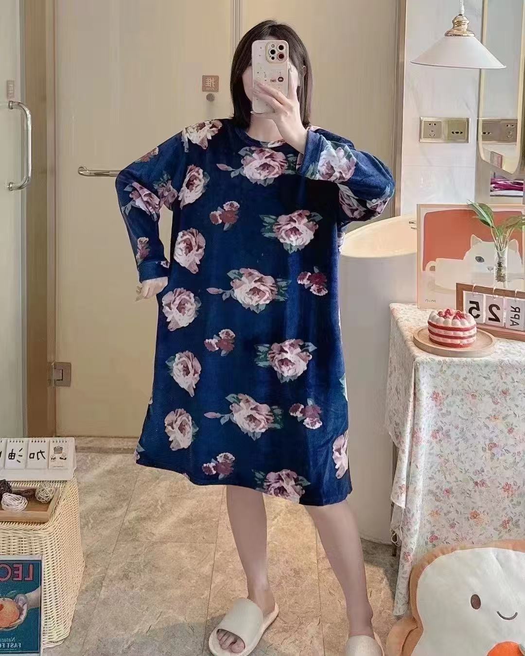 6901 秋季长袖中长款舒适睡裙 三楼