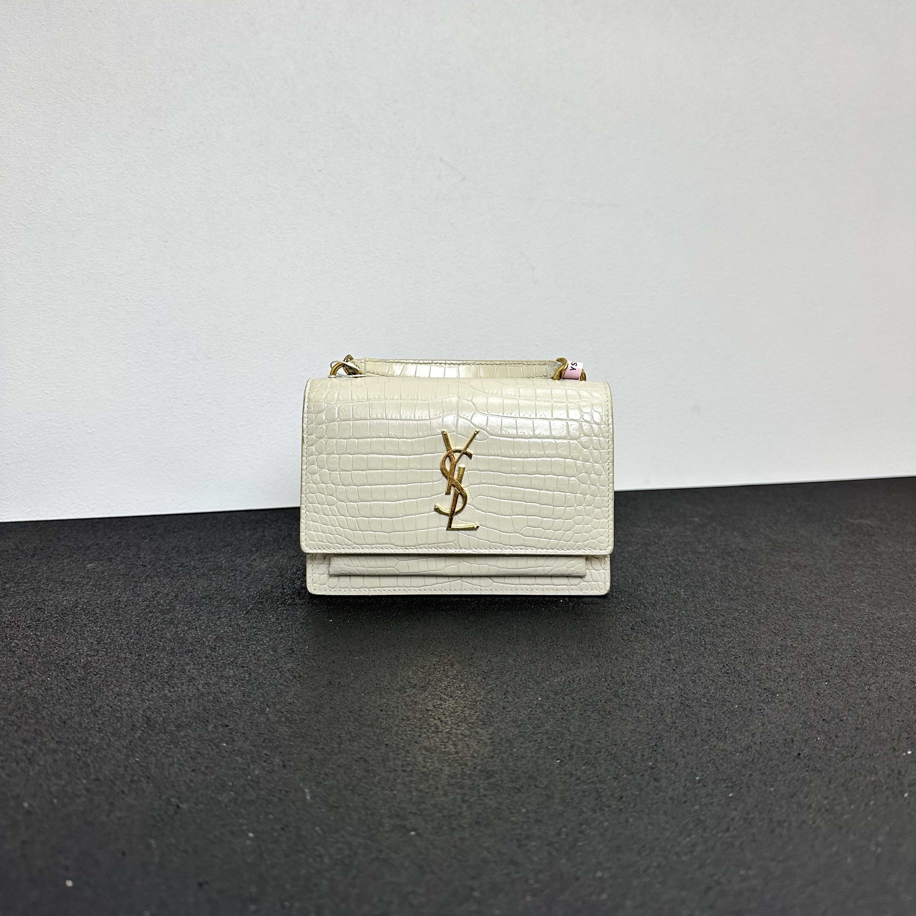 99新 YSL/圣罗兰 壹所奢品/YSL 日落 鳄压纹 小号 白金 斜挎包