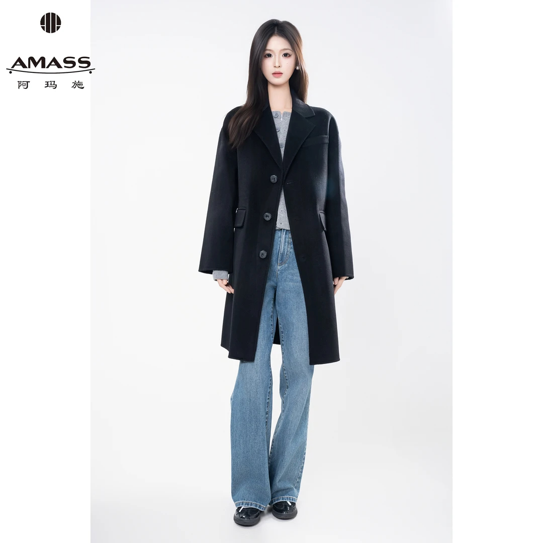 AMASS/阿玛施秋季新款高级法式显瘦气质羊毛双面呢大衣外套540058