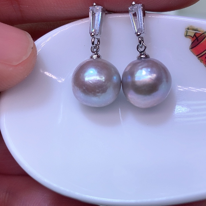 银S925镶嵌耳饰淡水珍珠