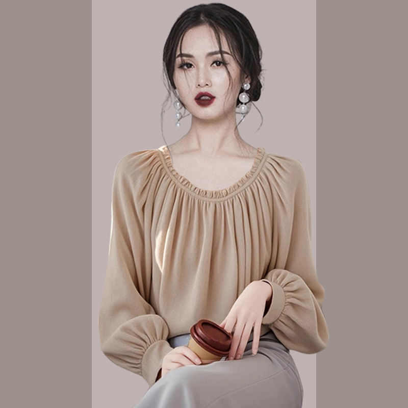 春季新款法式气质独特漂亮长袖衬衫女轻奢小众高级感宽松套头上衣