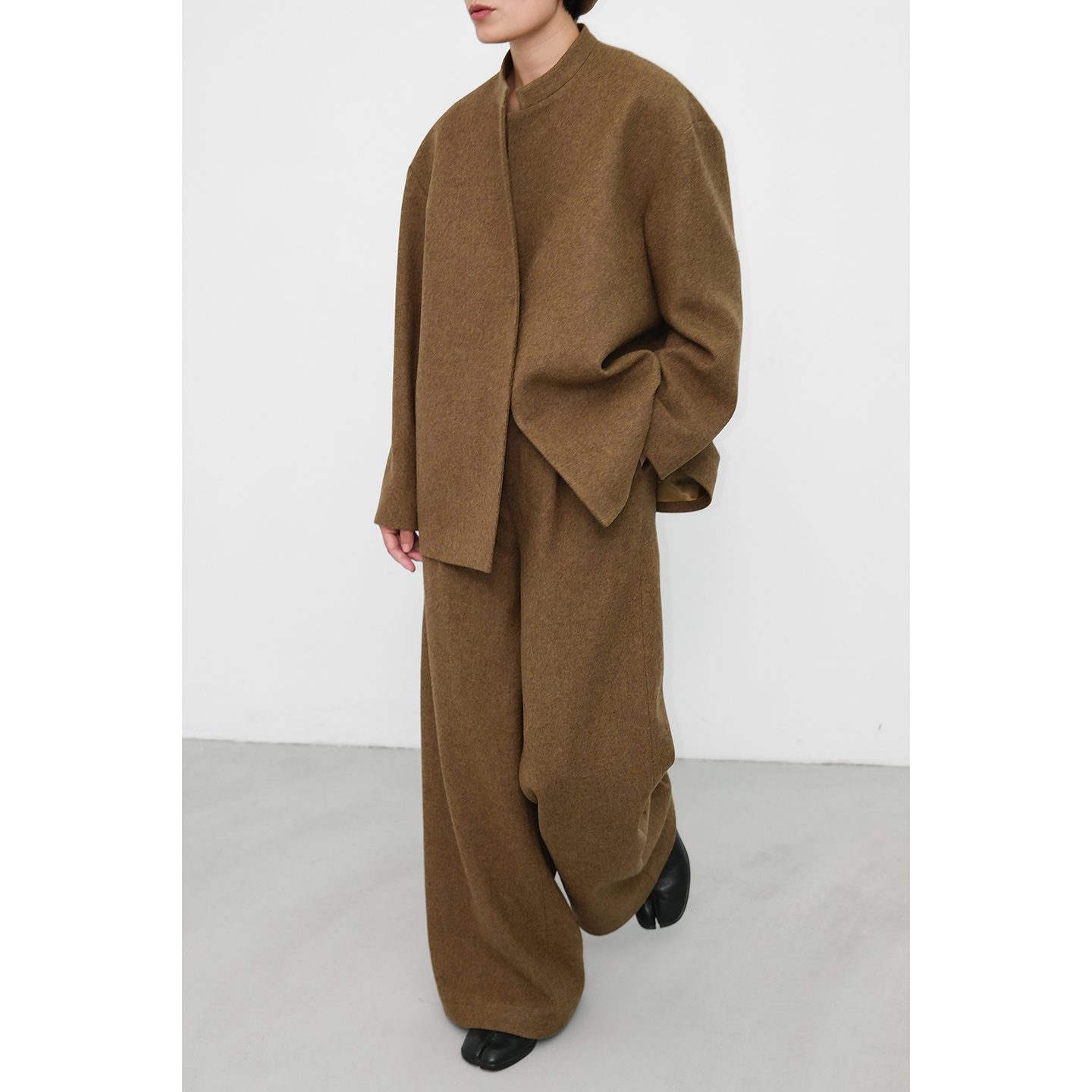 JUZININE原创设计纯羊毛呢外套宽松一粒扣小立领粗花呢极简西装